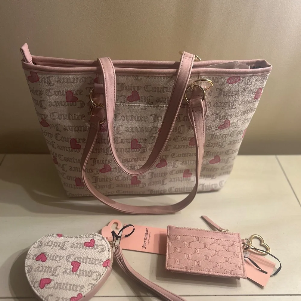 Juicy Couture I Heart Juicy PINK Tote Bag, Wallet and Wristlet New With Tags - Picture 2 of 5